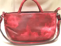 美品 イビザ 2WAY ハンドバッグ ☆ ムラ加工 ピンクレッド系 レザー ショルダー トートバッグ IBIZA レディース 横長 ▼8B