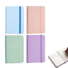 HAPPY SUGAR メモ帳 ポケットサイズ a7 小さいノート ミニメモ帳 ミニノート コンパクト 横書き 横罫 ゴムバンド付き 4冊セット (ライトカラー) [ライトカラー]