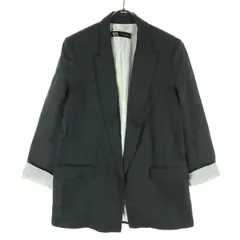美品 ZARA ザラ リネン 7分袖 ボタンレス 薄手 テーラードジャケット M グレー レディース 古着