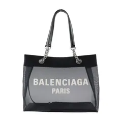 BALENCIAGA バレンシアガ デューティーフリー トートバッグ 741602 メッシュ×レザー ブラック シルバー金具 ショルダーバッグ ロゴ ポーチ付き チェーン 