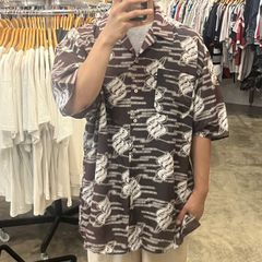 新品レアデザイン】メンズSJordan 総柄オープンカラーシャツ ピンク 