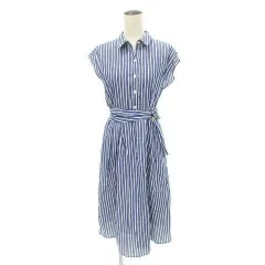 シンプリシテェ Simplicite 美品 ストライプ シャツ ワンピース ひざ丈 青 ブルー