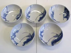 【225956】 梅山窯　銘々皿　5枚セット ブルー|ホワイト