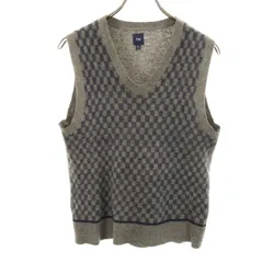 GAP ギャップ チェック柄 Vネック ニットベスト M グレー レディース 古着