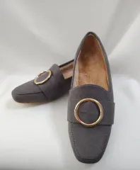 グレー ファー裏地 スウェード ローファー 冬 靴