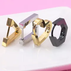 【おすすめ】【ハートピアス 色： ゴールド 1ペア】[Adelina Style] フープピアス 三角 ハート 長方形 多角形 人気 つけっぱなし メンズ レディース シンプル リングピアス サージカルステンレス 金属アレルギー対応 男女 両耳 プレゼント