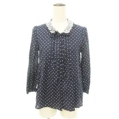 アースミュージック&エコロジー EARTH MUSIC & ECOLOGY RED LABEL ドット シャツ ブラウス Mサイズ 紺 ネイビー ■TC