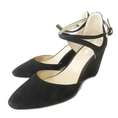 コールハーン COLE HAAN スエード ストラップ パンプス ウェッジソール 7.5 24.5cm 黒 ブラック ■YHS6