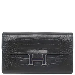 エルメス HERMES 長財布 コンスタンス ロング アリゲーター ブラック シルバー金具 黒 パープル ラッカー金具 クロコ 二つ折り財布 T 【箱】【中古】のサムネイル