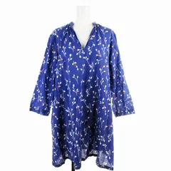 ナチュラルランドリー ワンピース 長袖 カットソー ミニスカート リネン混 花柄 総柄 ブルー 青 2 M /MM