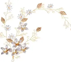 To all Genie ウェディング ヘアアクセサリー ゴールド 花 お呼ばれ ブライダル 髪飾り 花嫁 (ゴールド,  1.1cmx8.2cm23.6cm)