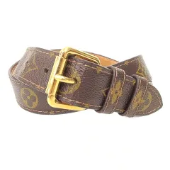 ルイヴィトン LOUIS VUITTON モノグラム ベルト シングルピン ハトメ PVCコーティング レザー 茶 ブラウン A1020