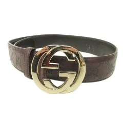 グッチ GUCCI インターロッキングG シマ ベルト レザー イタリア製 75/30 茶 ブラウン ☆AA★