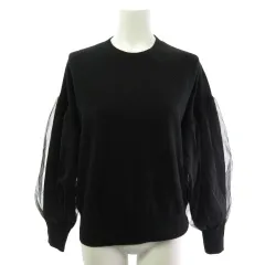 スピック&スパン Spick&Span ニット セーター プルオーバー ウール カシミヤ チュールレース スリーブ 黒 ブラック F