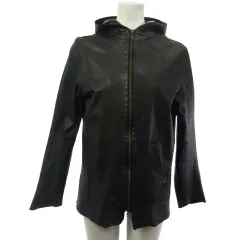 シシ sisii レザー フーデッド ジップアップ 黒 ブラック F