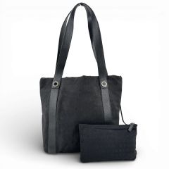 BVLGARI トートバッグ ロゴマニア 黒 キャンバス レザ－レディース