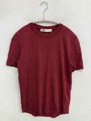 ZARA ザラ Tシャツ/カットソー M レッド 無地 半袖 ミドル丈 クルーネック(丸首)