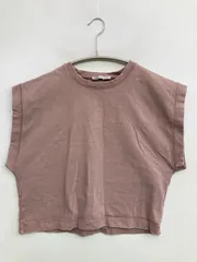 ZARA ザラ Tシャツ/カットソー M ブラウン 無地 ショート丈 半袖 袖なし クルーネック(丸首)