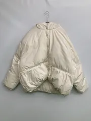 ダウンジャケット/コート L アイボリー 無地 ショート丈 フードあり ボタン留め