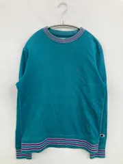 Champion チャンピオン スウェット MEDIUM ブルー コットン 裏起毛 ワンポイント ブランドロゴ ライン柄 長袖