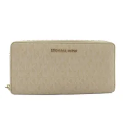 マイケルコース MICHAEL KORS 長財布 PVC レザー ラウンドファスナー MKシグネチャー 総柄 ロゴ ゴールド金具 ベージュ 35F8GTVE9B /XZ ■GY11