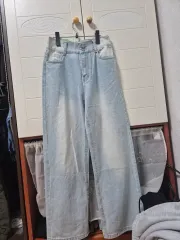 ライトブルー ワイド デニム パンツ ストレート デニム ライトブルーデニム (L) (新品)