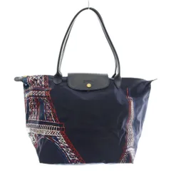 ロンシャン LONGCHAMP ルプリアージュ トートバッグ ナイロン エッフェル塔 プリント ロゴ 紺 ネイビー /XZ ■GY18