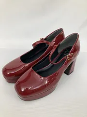 あしながおじさん パンプス 24.0 レッド エナメル 無地 スクエアトゥ 太ヒール 厚底 5.1～7cm ストラップあり