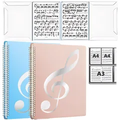 MIMIA 楽譜ファイル 2冊セット A4 A3 見開き 作曲 譜面 レッスン リングファイル 書込み 収納 楽譜ホルダー 楽譜 演奏会 発表会 4面 譜めくり不要 反射しない ピアノ 伴奏 (ピンク＋ブルー) [ピンク＋ブルー]
