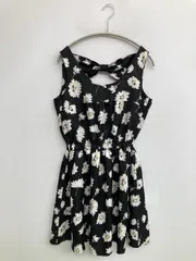 OLIVE des OLIVE オリーブデオリーブ ワンピース M ブラック 花柄・ボタニカル柄 リボン ショート・ミニ丈 袖なし フレア