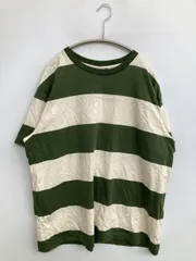UNIQLO ユニクロ Tシャツ/カットソー 3XL グリーン ボーダー柄 ブランドロゴ ミドル丈 半袖 クルーネック(丸首)