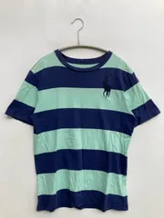 Polo University Club by Ralph Lauren Tシャツ/カットソー M(10-12) ネイビー ボーダー柄 ワンポイント ブランドロゴ ミドル丈 半袖 クルーネック(丸首)