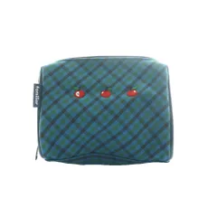 ファミリア Familiar りんご刺繍チェックポーチ 紺 ネイビー 緑 グリーン /SS ■OS