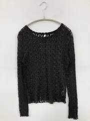 Tシャツ/カットソー M ブラック レース ミドル丈 長袖 クルーネック(丸首)