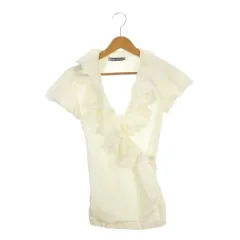 ラルフローレン RALPH LAUREN カットソー カシュクールネック L アイボリー クリーム 半袖 フリルデザイン Vネック /AH29 ■GY61