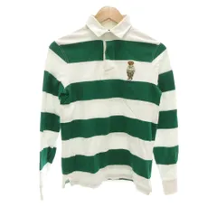 ポロ ラルフローレン POLO RALPH LAUREN ポロシャツ 長袖 XS 白 ホワイト 緑 グリーン ボーダー柄 長袖 ロゴ刺繍 /KR ■GY61