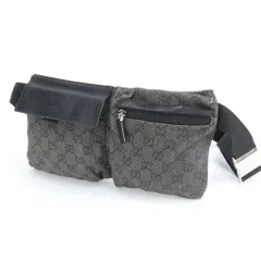 美品 グッチ GG キャンバス 28566 レザー 2WAY ボディバッグ 斜め掛け ボディ ウエストポーチ ショルダー 黒 メンズ REE DL31-7【中古】