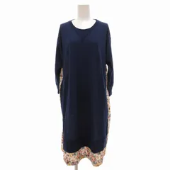 ジェーンマープル Jane Marple ワンピース 花柄切替 ひざ丈 M 紺 ネイビー ベージュ系 マルチカラー /UO ■GY45