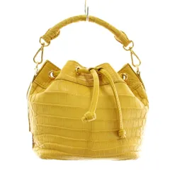 ノーブランド ハンドバッグ ショルダー 2WAY クロコダイル レザー 巾着 黄色 イエロー /XZ ■GY18