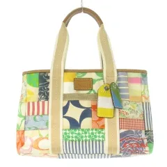 コーチ COACH ハンドバッグ パッチワーク キャンバス シグネチャー レザー 革 ロゴ ベージュ 10454 /CK30 ■GY18