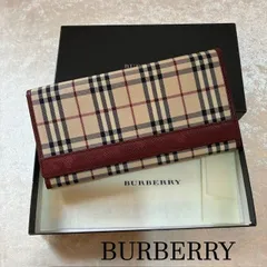 バーバリー　BURBERRY　ノバチェック　PVCレザー　ゴールドがま口付ロングウォレット　2つ折り長財布