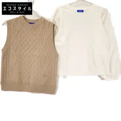 BLUE LABEL CRESTBRIDGE ブルーレーベルクレストブリッジ 25年製 ﾍﾞｰｼﾞｭ×ﾎﾜｲﾄ ﾆｯﾄﾍﾞｽﾄ付きｶｯﾄｿｰ 38