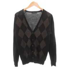 パッゾ PAZZO コレクション Collection カーディガン ニット 長袖 アーガイル柄 L 黒 ブラック 茶 ブラウン /GV
