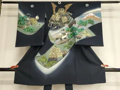 平和屋着物[]お宮参り　男の子　祝着　産着　初着　のしめ　兜　風景絵巻鷹文　暈し染め　金彩　正絹　逸品　AABF2343ja