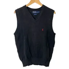 ポロ バイ ラルフローレン Polo by Ralph Lauren Vネック ニットベスト ロゴ刺繍 M 黒 ブラック メンズ