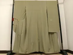 平和屋着物●豪華振袖　中国三大刺繍　汕頭刺繍　スワトウ刺繍　色無地　鏡裏草花文　利休茶色　正絹　逸品　AABG3471ph