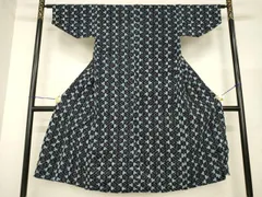 平和屋着物●男性　久留米絣　単衣　幾何学文様　巻袖　綿　逸品　AABG4049ck