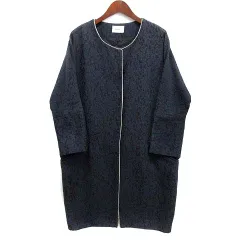 d'un a dix アナディス ノーカラーコート ドルマンスリーブ ジャガード ネイビー 紺 38