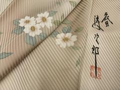清次郎 手描き染 竪絽 朝顔 カワセミ 夏訪問着 未使用品 正絹 夏着物