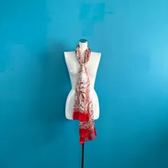 240 イヴサンローラン YSL 100%シルクスカーフ ペイズリー 花柄 レッド系のサムネイル